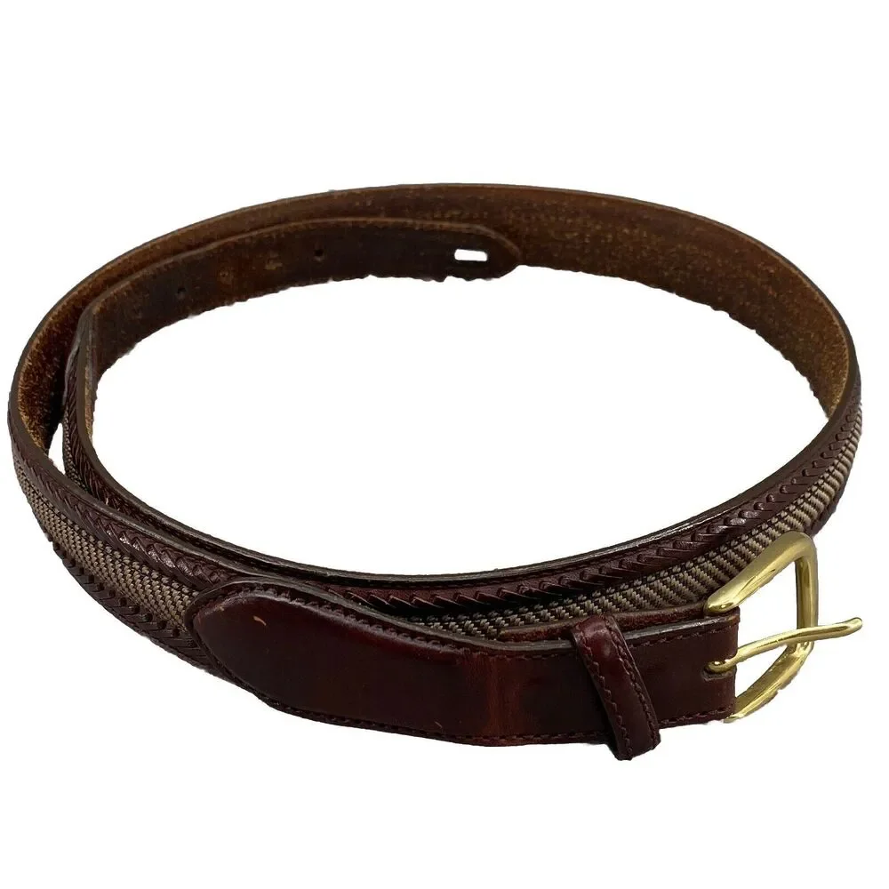 Brighton Leather Camden Canvas Belt Men Brown Size 42 Knit Brass Buckle Corpcore